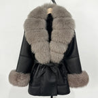 Women's Large Faux Fur Leather Jacket Warm Autumn Winter Outwear High Street