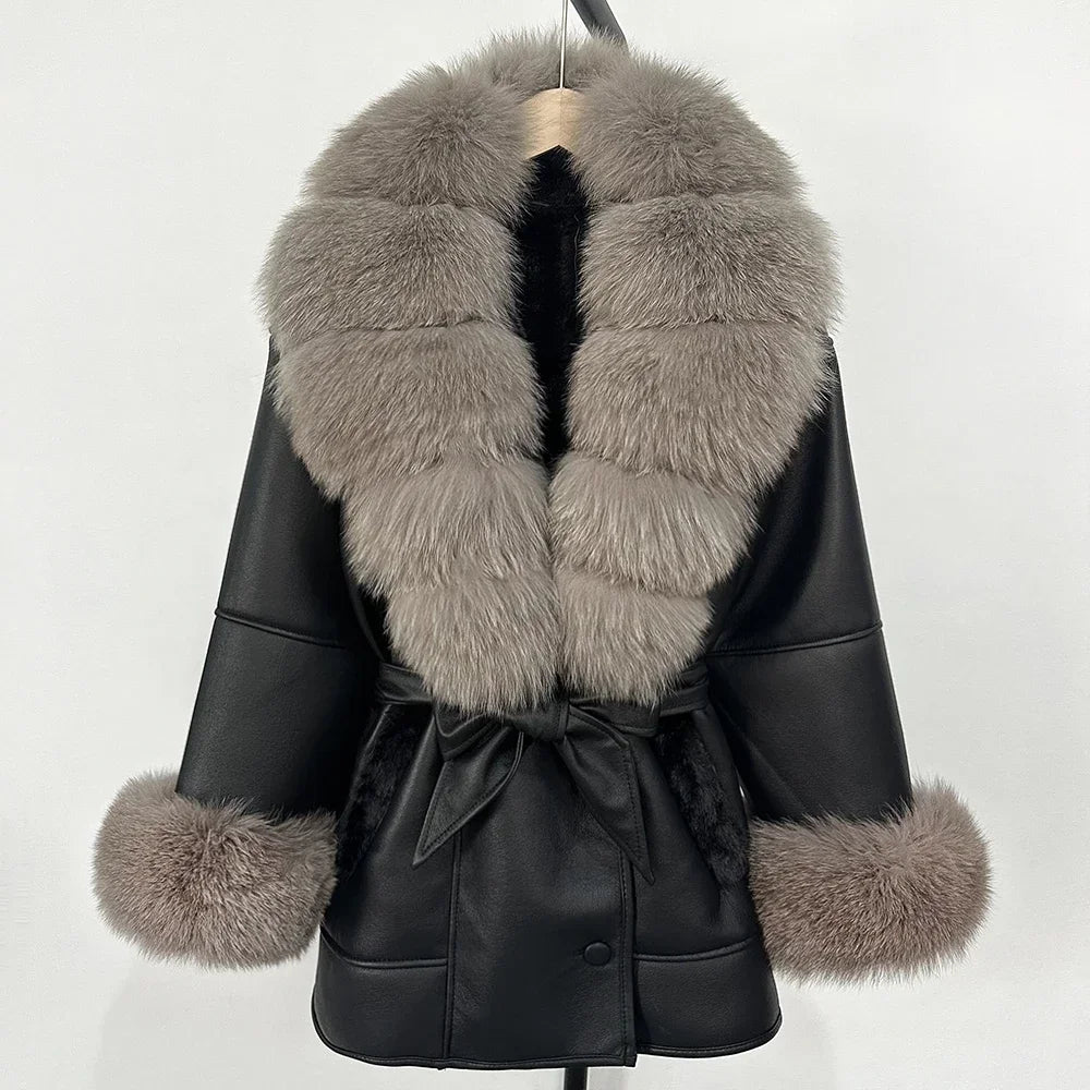 Women's Large Faux Fur Leather Jacket Warm Autumn Winter Outwear High Street