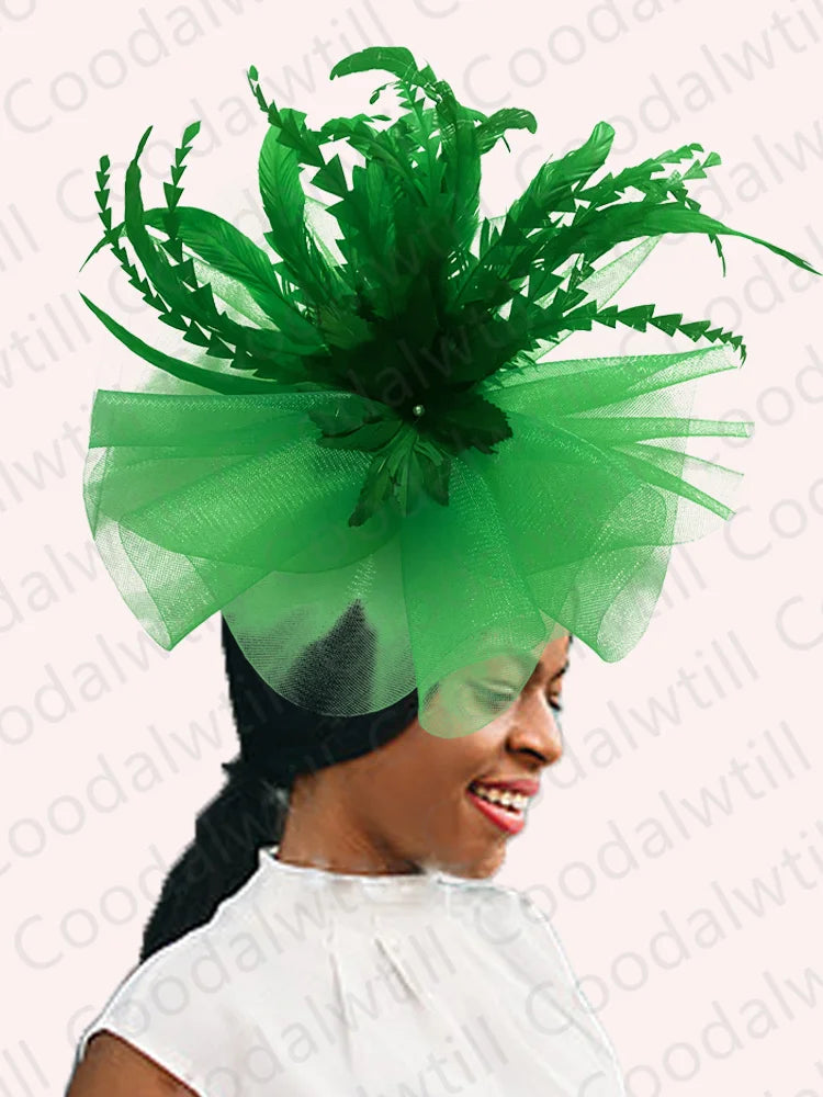 Kentucky Derby Big Fascinator Hat Women Wedding Elegant Feather Pillbox Cap
