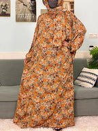 Women's Traditional Floral Ramadan Muslim Cotton Abayas Garment with attached Headscarf