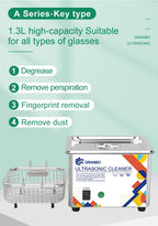 Granbosonic Ultrasonic Cleaner 800ML 1L 40KHz 35W 60W Easy Operation Jewelry Glasses Makeup Washer Bath New Design