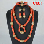 Latest Coral Jewelry Sets Nigerian Dubai Orange Necklace Sets of Beads African