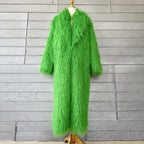 Faux Fur Jacket Women Long Coat Thick Fluffy Winter Warm Shaggy Overcoat Open Stitch Outerwear Turn Down Collar High Street