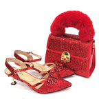 Women's Italian Fashion Peep Toe Pump Shoes with Matching Bag Set for Wedding