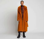 Luxury Lace Up Faux Fur Coat Women Chic Lapel Full Sleeve Fluffy Loose Warm Long Jacket Lady Winter Daily Highstreet Outerwears