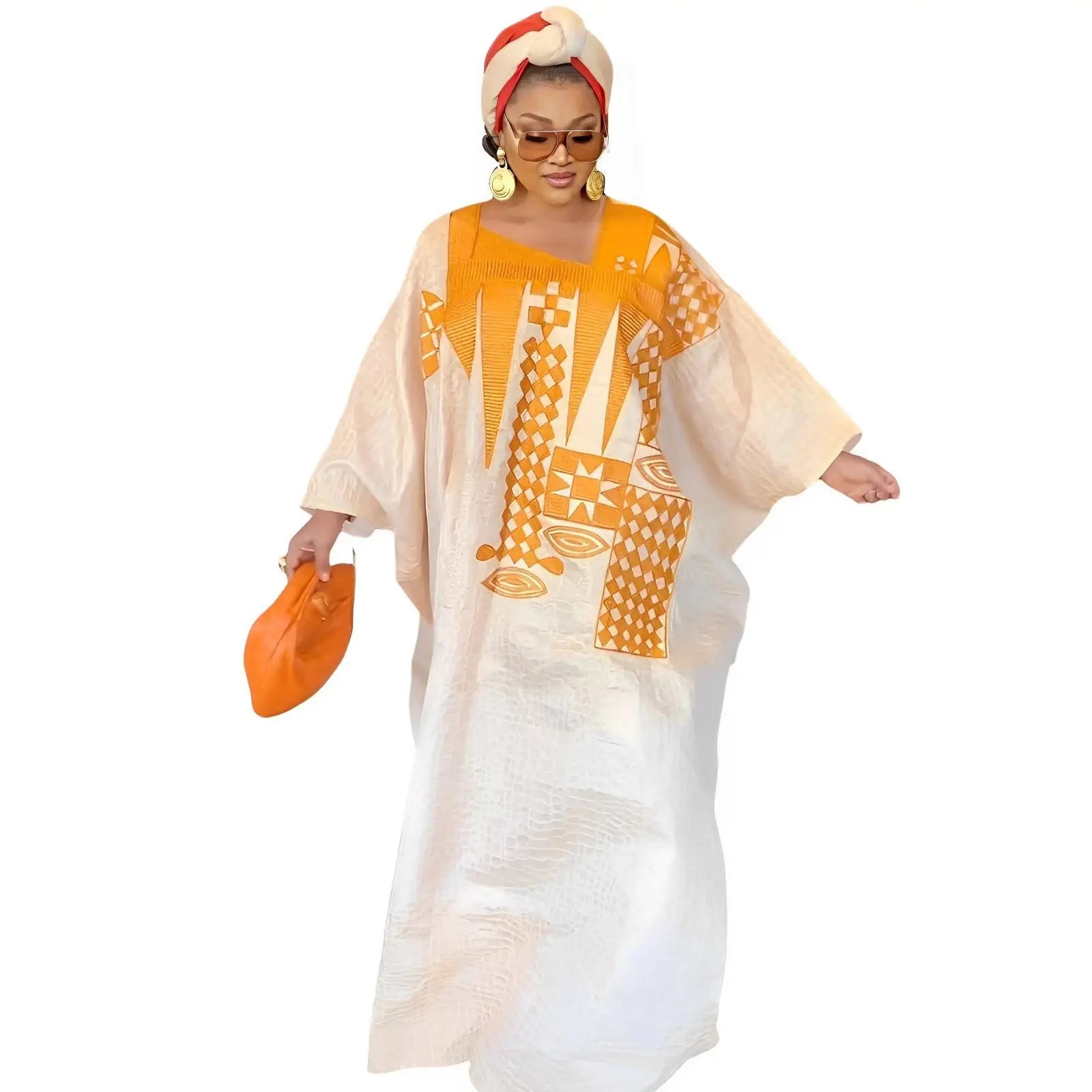 African Dress For Women's Plus Size Dress Bazin Riche Embroidery Floor Long Dress With Scarf
