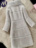 Women's Elegant Imitation Faux Fur Collar Warm Coat Fashion Plush V-Neck Button Detail
