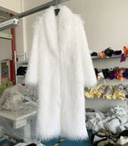 Faux Fur Jacket Women Long Coat Thick Fluffy Winter Warm Shaggy Overcoat Open Stitch Outerwear Turn Down Collar High Street