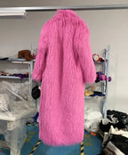 Faux Fur Jacket Women Long Coat Thick Fluffy Winter Warm Shaggy Overcoat Open Stitch Outerwear Turn Down Collar High Street