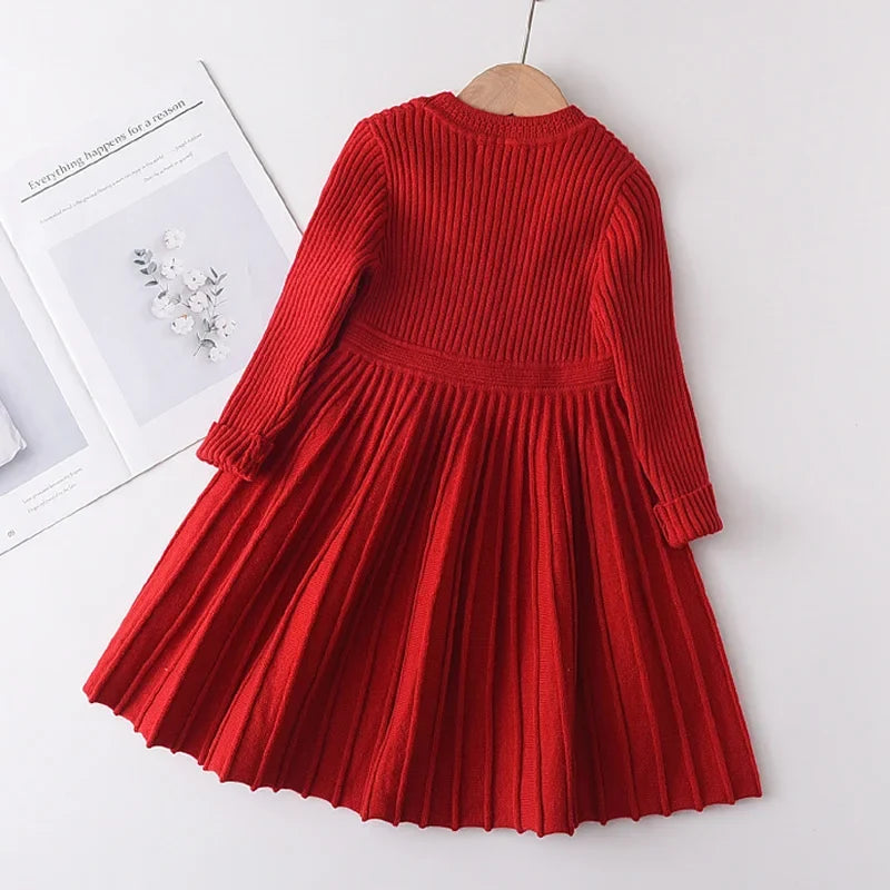 Girls Red Long Sleeve Sweater Tutu Party Dress Christmas New Year's Outfit Knee-Length Casual Cotton Polyester Turtleneck