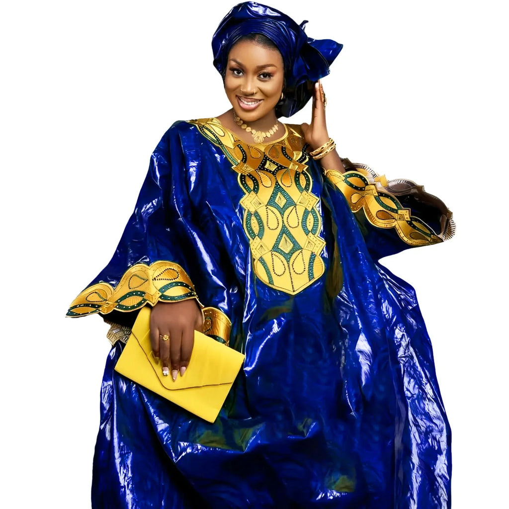African Dresses For Women's Bazin Riche Embroidery Design Long Dress