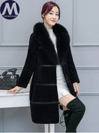 Women's Elegant Imitation Faux Fur Collar Warm Coat Fashion Plush V-Neck Button Detail
