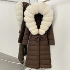 Real Faux Fur Collar Puffer Jacket Duck Down Thick Coat For Women