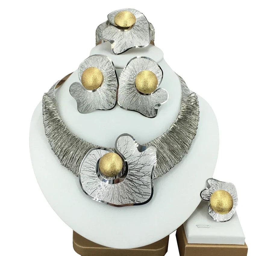 Fashion Dubai Gold-Plated Jewelry Set Simple Style African Necklace All Copper