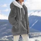 Women's Winter Fashionable Hooded Fleece Solid Color Jacket