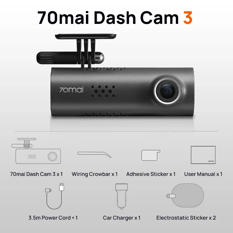 70mai Smart Dash Cam 3 M200  1080P WiFi Car Camera with Voice Control & Parking Mode