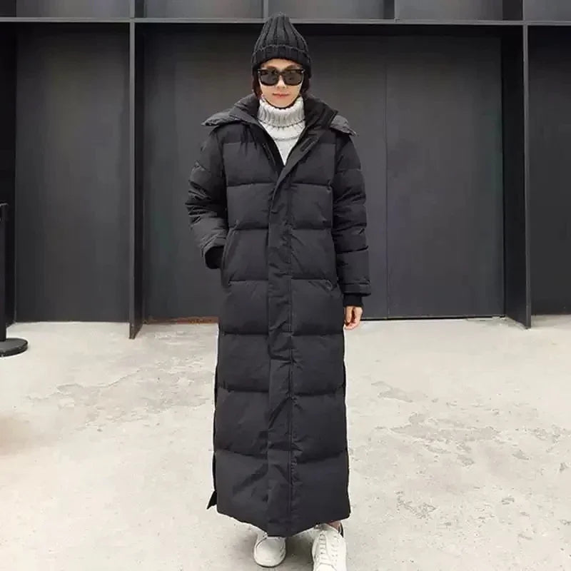 Women's Thickened Padded Cotton Parka Over-The-Knee Long Black down Coat Winter Warm Fashion Zipper Closure Slim Fit Female Jacket