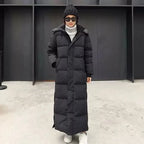Women's Thickened Padded Cotton Parka Over-The-Knee Long Black down Coat Winter Warm Fashion Zipper Closure Slim Fit Female Jacket
