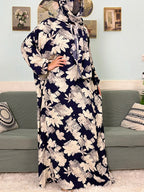 Women's Traditional Floral Ramadan Muslim Cotton Abayas Garment with attached Headscarf