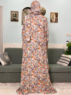 Women's Traditional Floral Ramadan Muslim Cotton Abayas Garment with attached Headscarf