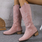 Women Chelsea Cowboy Knee High Boots for Women Mid Heels Walking Shoes Winter