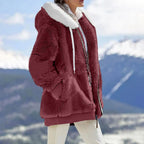 Women's Winter Fashionable Hooded Fleece Solid Color Jacket