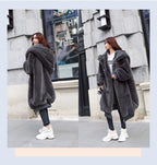 Winter Faux Fur Fashionable Hooded Cotton Long Plush Fleece Temperament Loose Jacket for Women