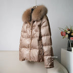 Women's White Duck down Jacket 2025 Winter Collection Real Faux Fur Collar Hair Puffer Coat Vintage Street wear