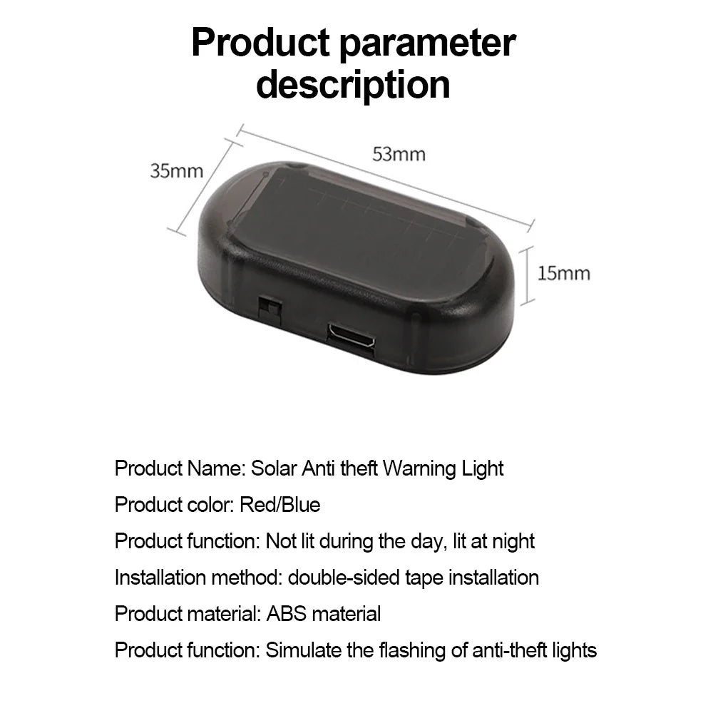 Solar Car Security Light LED Flashing Anti-Theft Warning Light (Dummy Alarm)