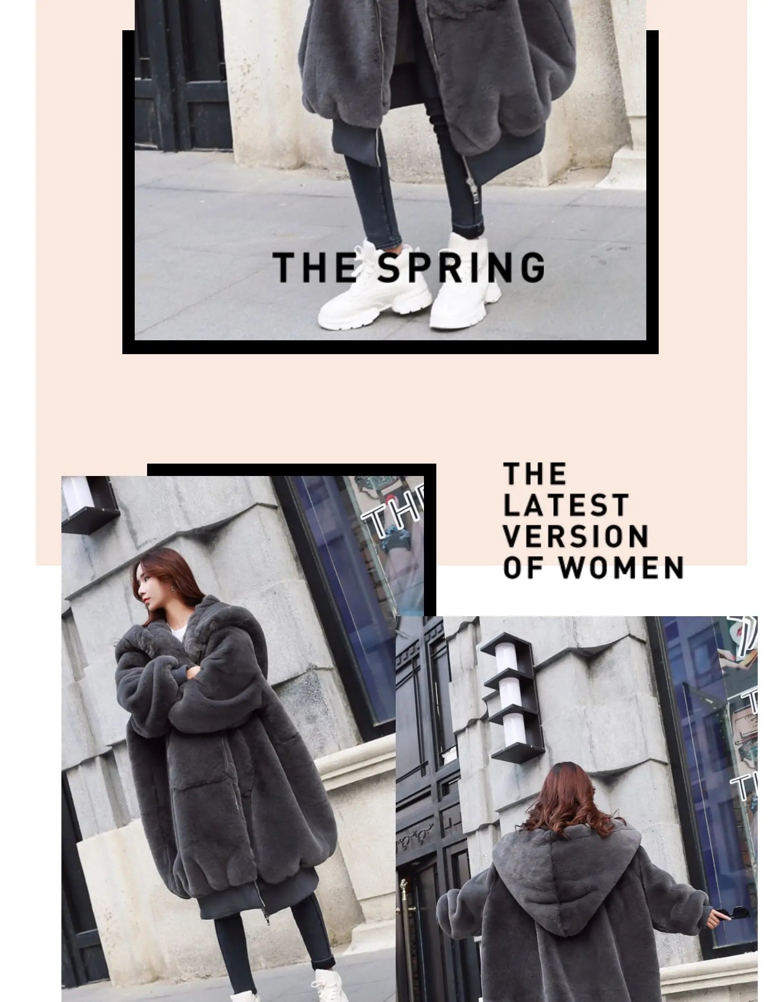 Winter Faux Fur Fashionable Hooded Cotton Long Plush Fleece Temperament Loose Jacket for Women