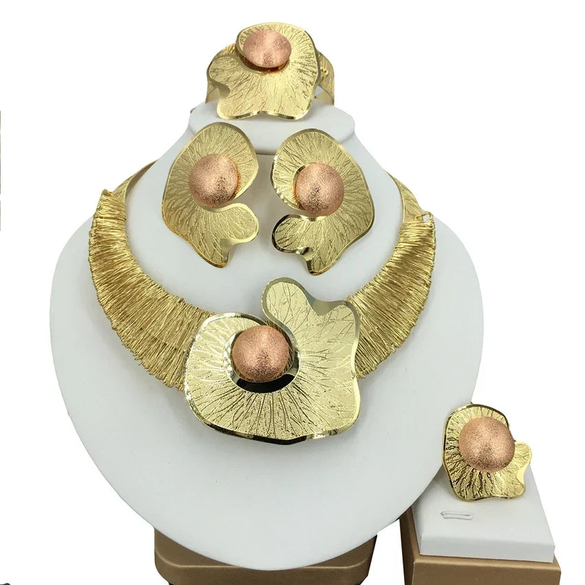 Fashion Dubai Gold-Plated Jewelry Set Simple Style African Necklace All Copper