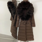 Real Faux Fur Collar Puffer Jacket Duck Down Thick Coat For Women