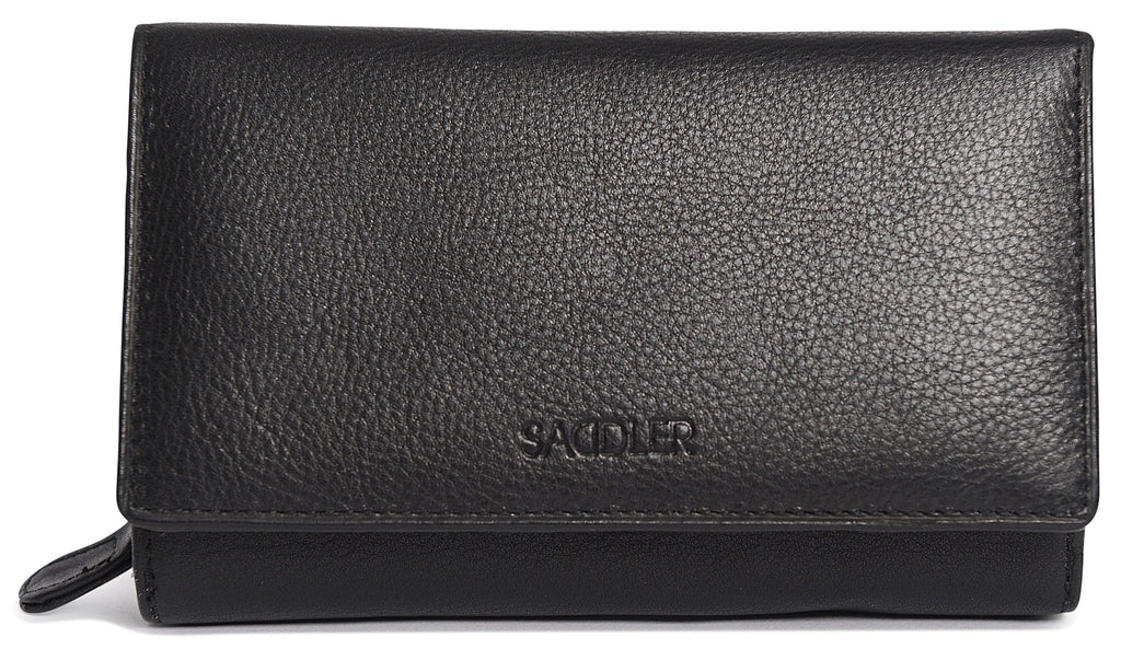 SADDLER PAULA Handmade Leather Trifold Purse – RFID Protected | 8 Card Slots, ID Window & Rear Zip Pocket | Gift Boxed