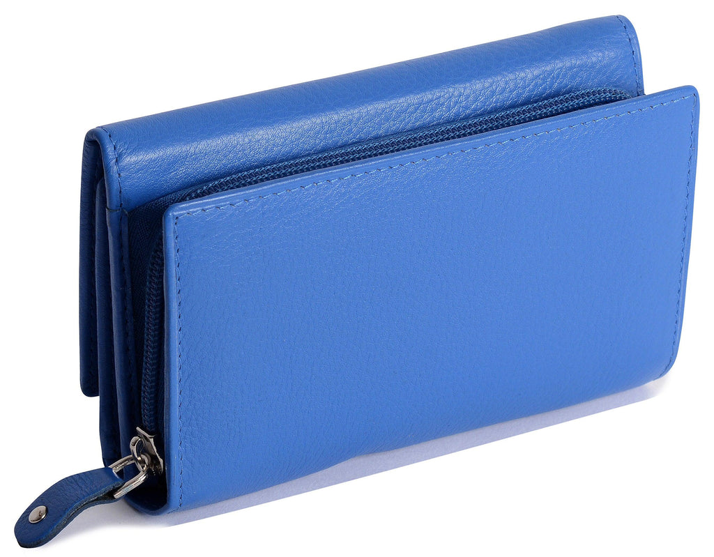 SADDLER PAULA Handmade Leather Trifold Purse – RFID Protected | 8 Card Slots, ID Window & Rear Zip Pocket | Gift Boxed