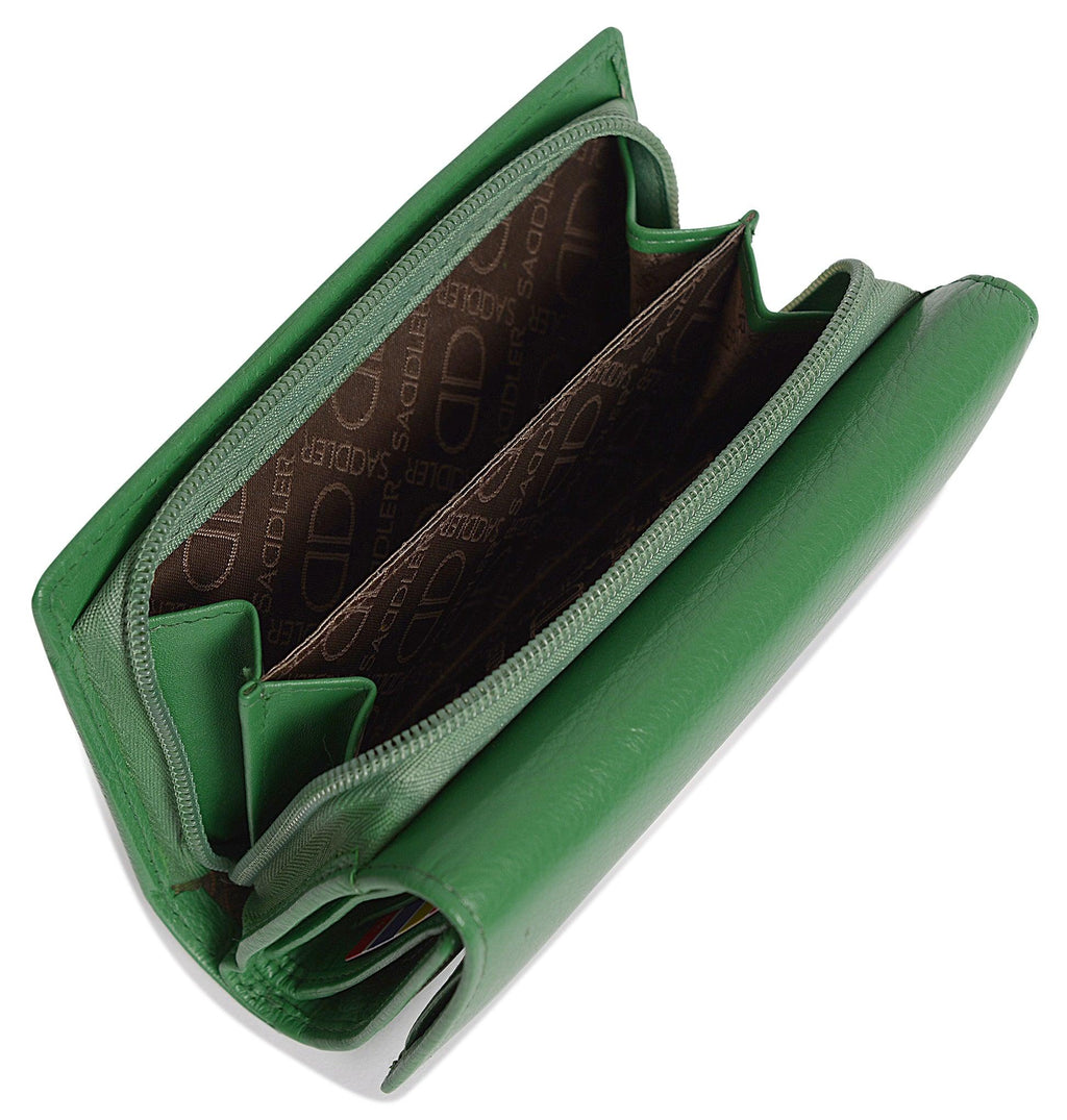 SADDLER PAULA Handmade Leather Trifold Purse – RFID Protected | 8 Card Slots, ID Window & Rear Zip Pocket | Gift Boxed