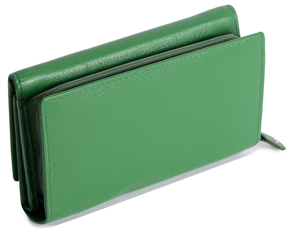 SADDLER PAULA Handmade Leather Trifold Purse – RFID Protected | 8 Card Slots, ID Window & Rear Zip Pocket | Gift Boxed