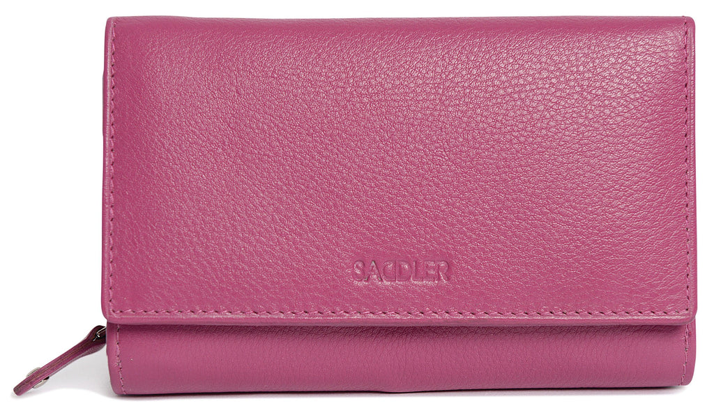 SADDLER PAULA Handmade Leather Trifold Purse – RFID Protected | 8 Card Slots, ID Window & Rear Zip Pocket | Gift Boxed