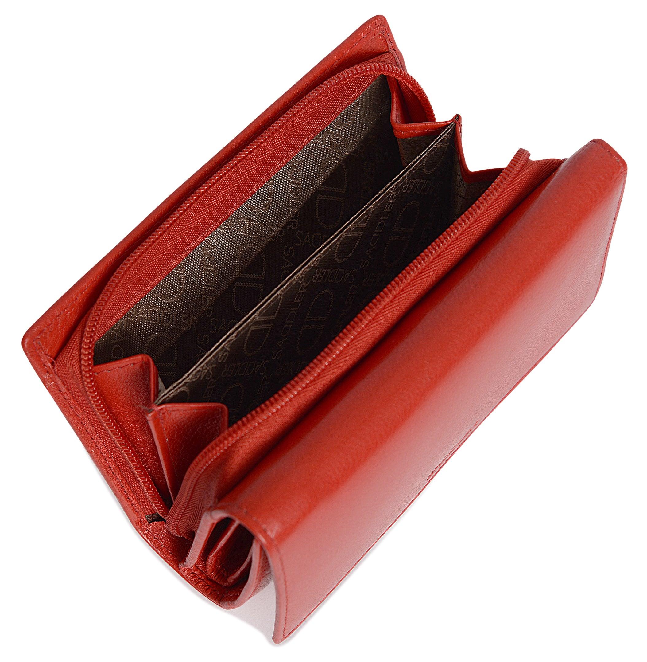 SADDLER PAULA Handmade Leather Trifold Purse – RFID Protected | 8 Card Slots, ID Window & Rear Zip Pocket | Gift Boxed