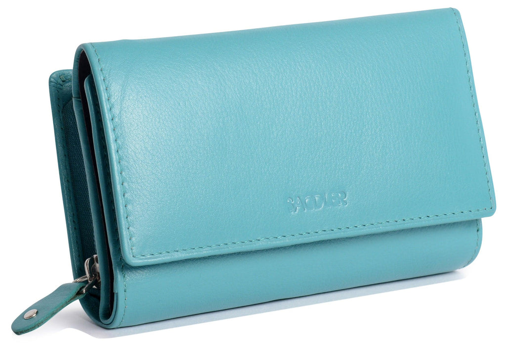 SADDLER PAULA Handmade Leather Trifold Purse – RFID Protected | 8 Card Slots, ID Window & Rear Zip Pocket | Gift Boxed