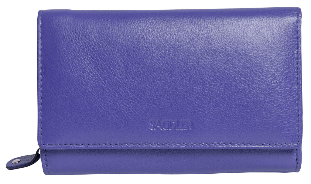 SADDLER PAULA Handmade Leather Trifold Purse – RFID Protected | 8 Card Slots, ID Window & Rear Zip Pocket | Gift Boxed