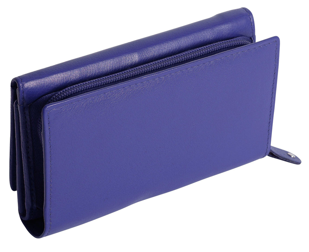 SADDLER PAULA Handmade Leather Trifold Purse – RFID Protected | 8 Card Slots, ID Window & Rear Zip Pocket | Gift Boxed