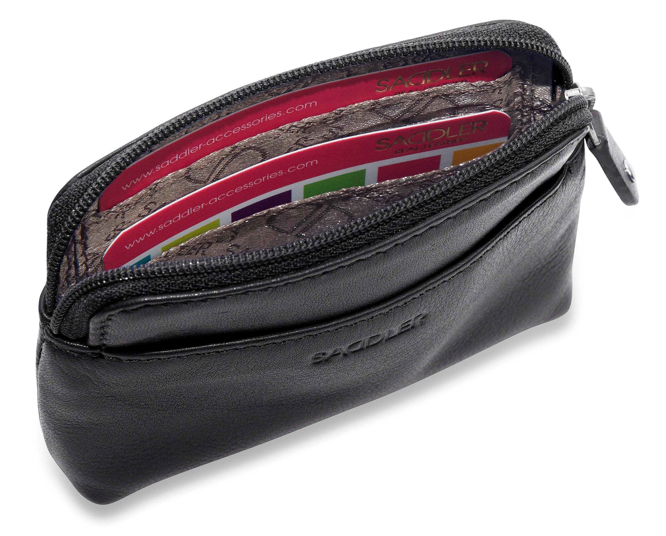 Compact Leather Zip-Top Purse "Pia" – Handmade by Saddler | RFID Protected & Gift Boxed | Multi-Functional Card, Coin & Key Holder