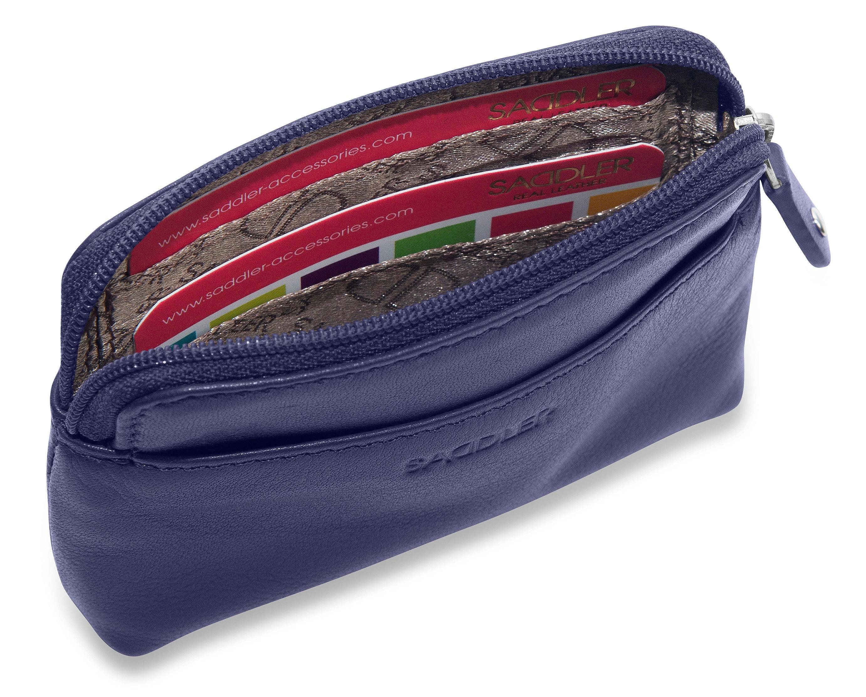 Compact Leather Zip-Top Purse "Pia" – Handmade by Saddler | RFID Protected & Gift Boxed | Multi-Functional Card, Coin & Key Holder
