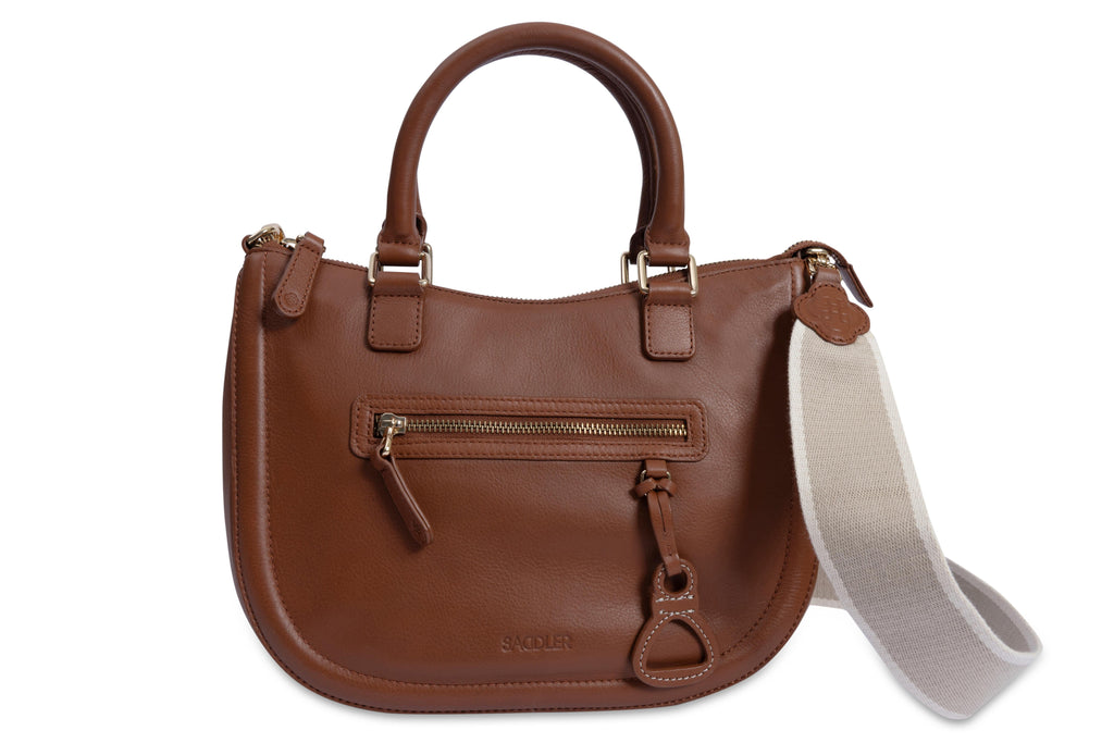 SADDLER "Chloe" Real Leather Twin-Handle Handbag with Crossbody Strap - Handmade, with Keepsake Pouch