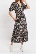 Louche Sakani Flower Girl Print Short Sleeve Midi Dress