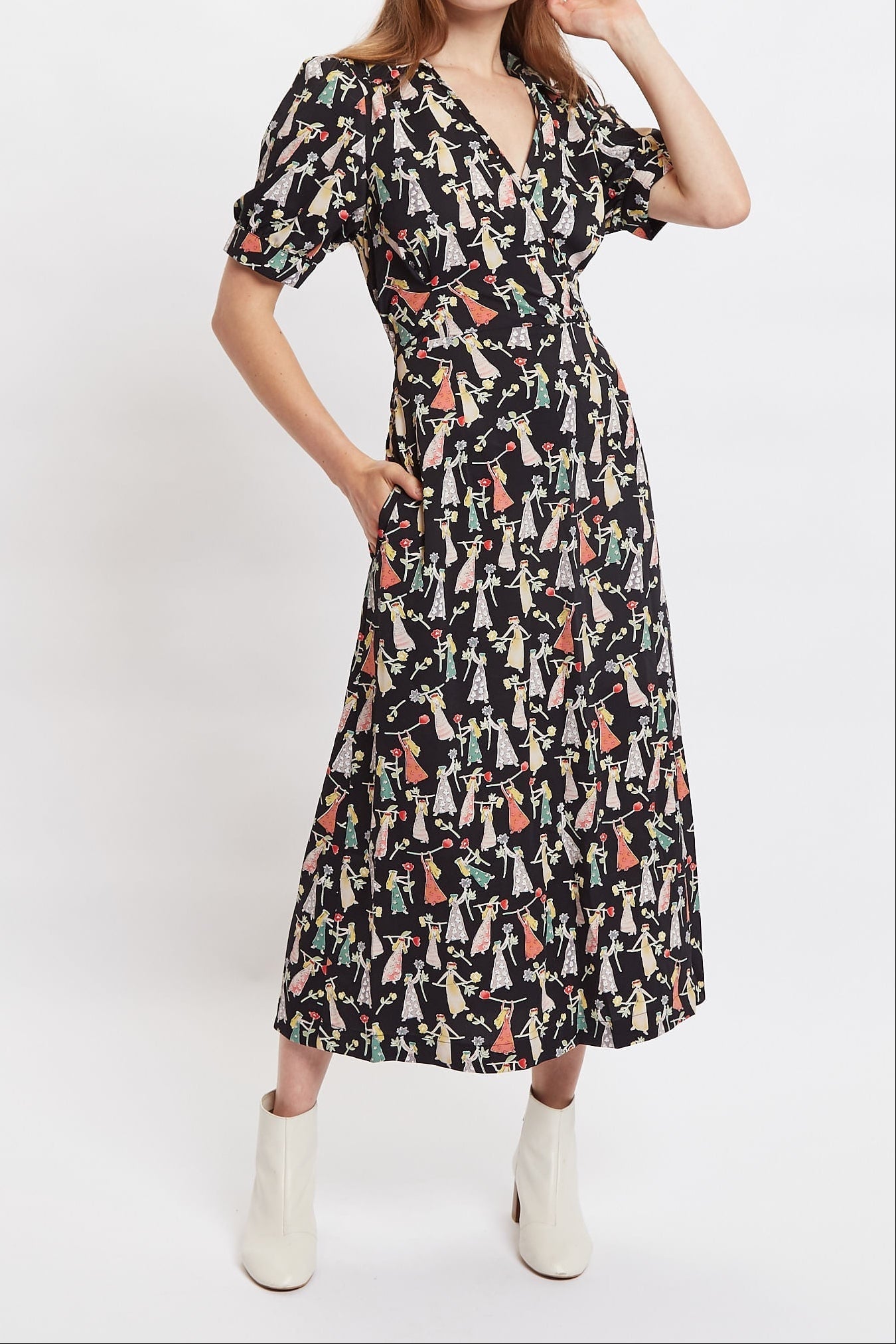 Louche Sakani Flower Girl Print Short Sleeve Midi Dress