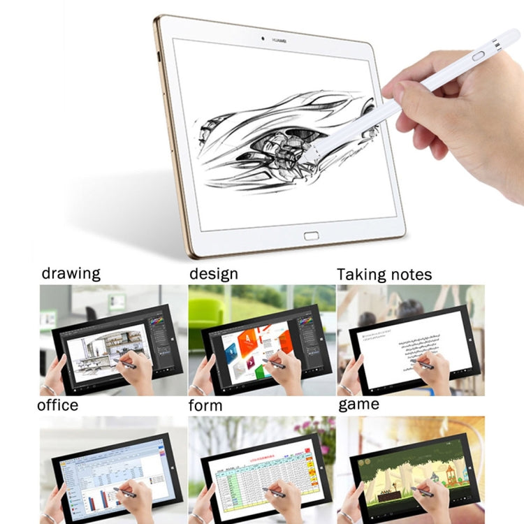 Universal Rechargeable Stylus Pen with 2.3mm Metal Nib for iPhone, iPad, Samsung & Tablets (White)