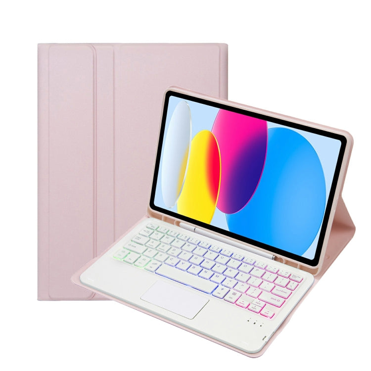 For iPad 11 2025 / 10th Gen 10.9 2022 A10B-AS Lambskin Texture Backlight Bluetooth Touch Keyboard Leather Tablet Case with Pen Slot, A10B-AS