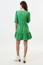 Sassa Lightweight Baby Cord Tiered Mini Dress - Green
