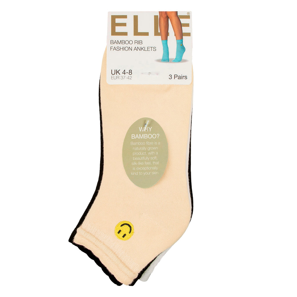 3 Pack Ladies Ribbed Anklet Socks with Frill Welt - Soft Stylish Everyday Fit